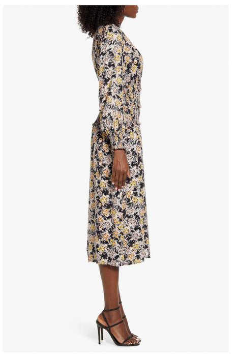 AFRM Hazel Floral Smocked Long Sleeve Midi Dress In Gold Bouquet Size XS $79