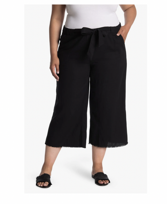 Caslon Solid Linen Blend Crop Pants In Black Plus Size 1X