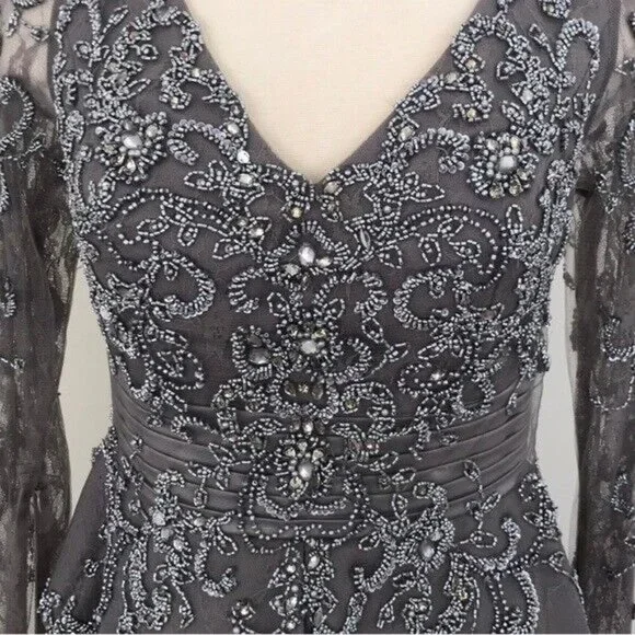 Mac Duggal Women's Beaded Dress Gown dress in charcoal size 2 $798