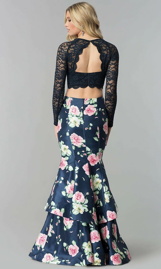 Sequin Hearts Two Piece All Over Lace Navy Party Cocktail Dress Sz 11 $200