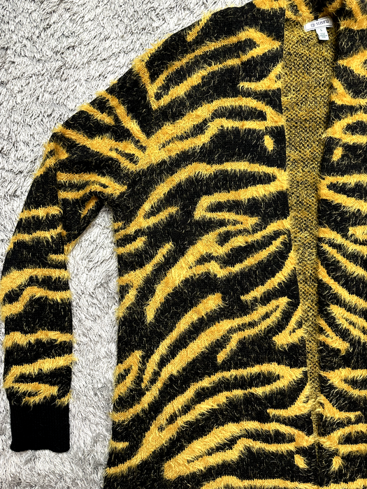 Susina Open-Front Long Cardigan Sweater Fuzzy Cozy Soft Tiger Print Size XS
