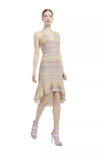 ALICE + OLIVIA $1298 Neon Amina All Over Embroidery Sweetheart Neck Dress 2 US