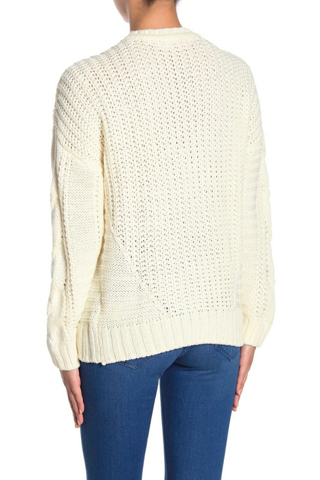 ONE A NEW $78 Long Sleeve Cable Knit Sweater in Ivory PM Petite Medium