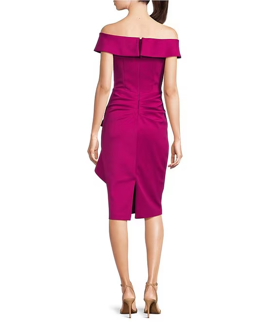 XSCAPE Short Scuba Off-the-Shoulder cap Dress with Ruffle Size 8 New in orchard