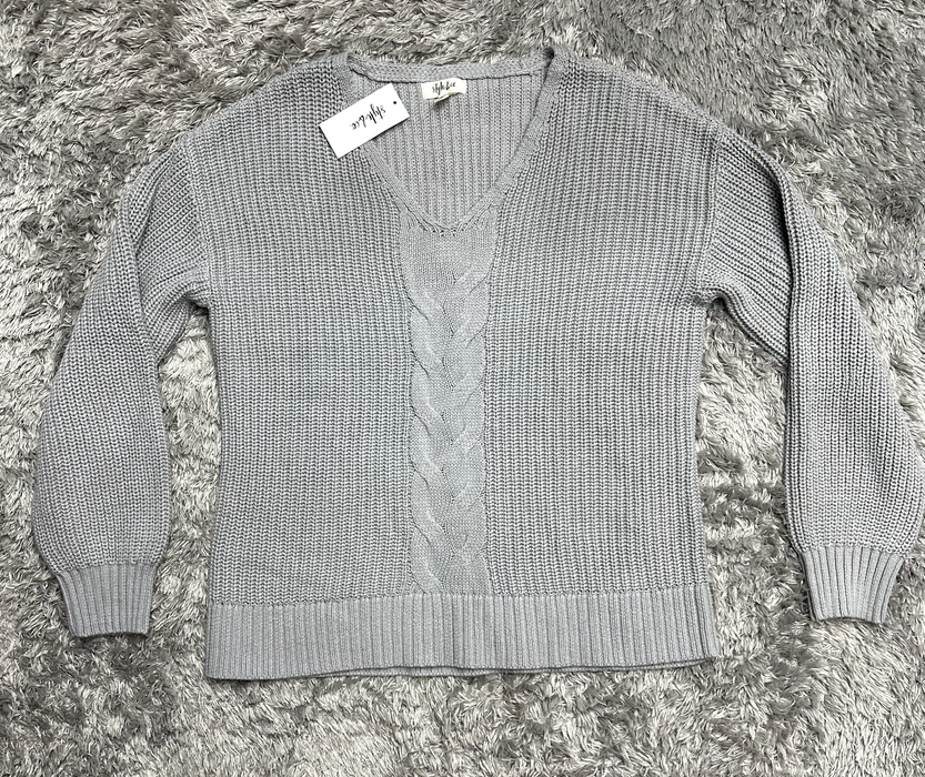 Style & Co Cable Knit V-Neck Fit Sweater Women's Size Large IN GREY
