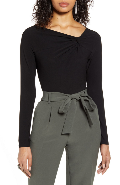 Halogen women's Twist Neck Fashion Knit Top Long Sleeve Blue Size M