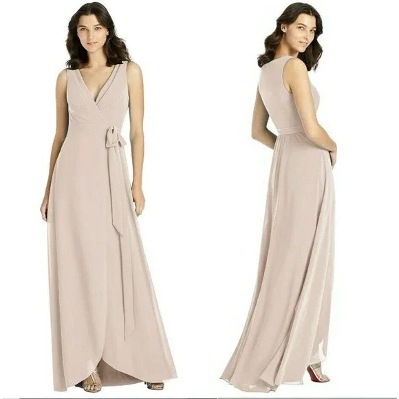 Jenny Packham Bridesmaids Wrap Gown Sleeveless V-Neck Tulip Cameo Size 14 $249