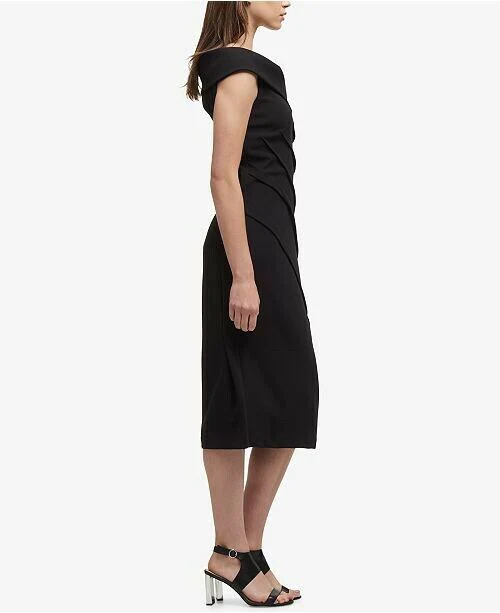 DKNY Asymmetrical-Collar Black Work Sheath Dress size 2 in black