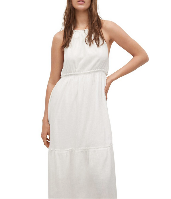 Mango Textured Backless Midi Halter Neck Dress In White Size 6 US