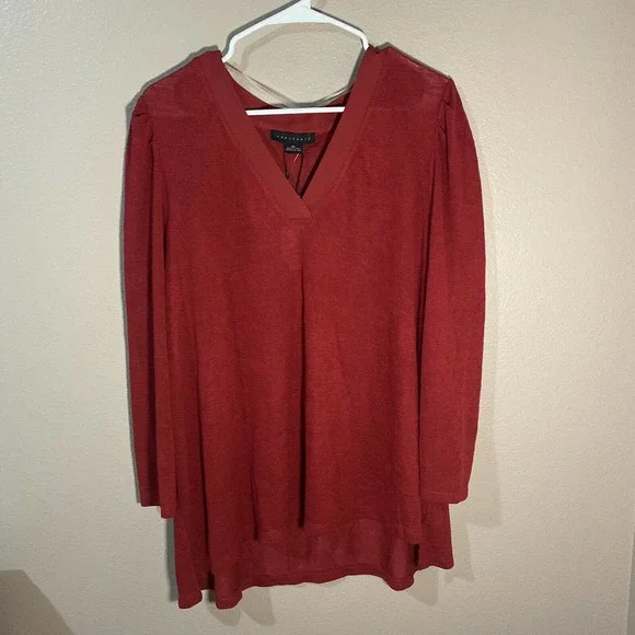 New Sanctuary Size 3X Hanna Pleat Sleeve Top Tartan Red Holiday V-neck Light