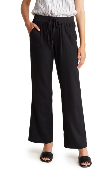 Caslon Linen Blend Black Straight  Drawstring Leg Pants size S in black