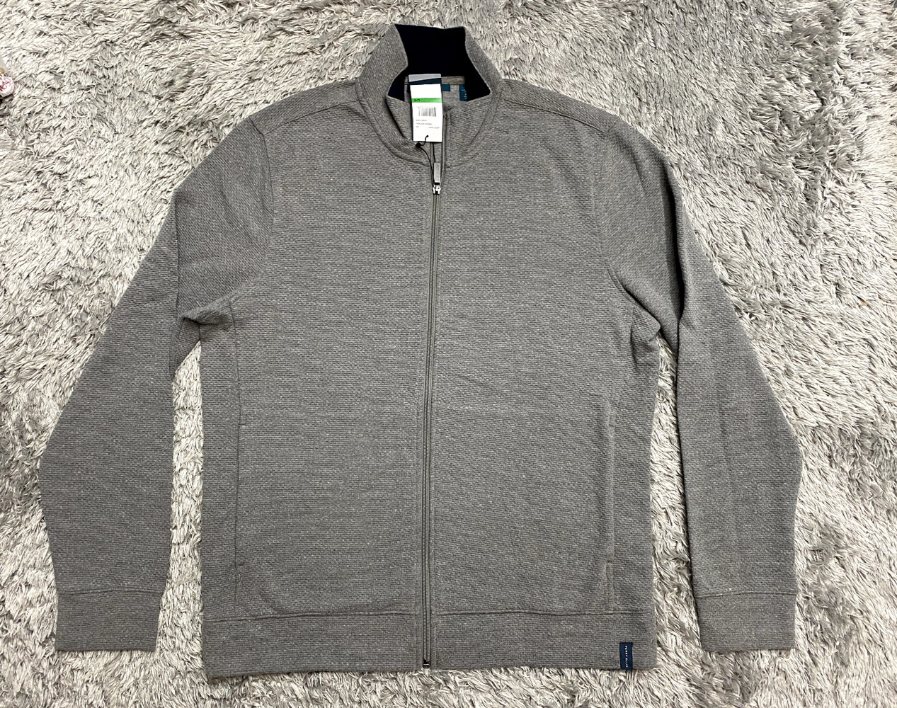 Perry Ellis men Mesh  Rib-Knit zip cardigan in grey Size L