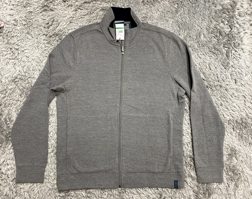 Perry Ellis men Mesh  Rib-Knit zip cardigan in grey Size L