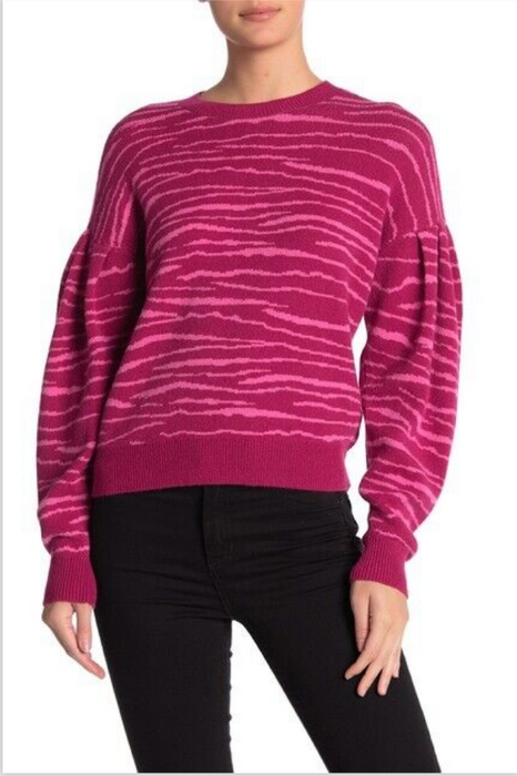 Free Press Fuchsia Zebra Pink Punch Tiger Stripe Balloon Sleeve Sweater Size L