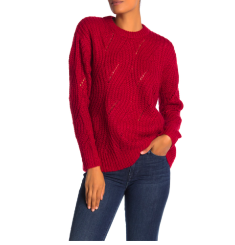RXB Women's Acrylic Cable Knit Pullover Sweater In Red Size S