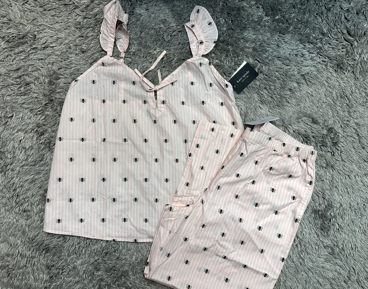 Kate Spade New York  2-Piece Striped Bee-Print Pyjama SetNWT size M Xmas