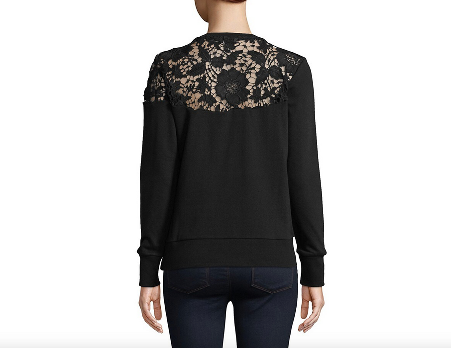 Buffalo David Bitton Lace Yoke Sweatshirt In Jet Black Size S