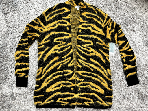 Susina Open-Front Long Cardigan Sweater Fuzzy Cozy Soft Tiger Print Size M