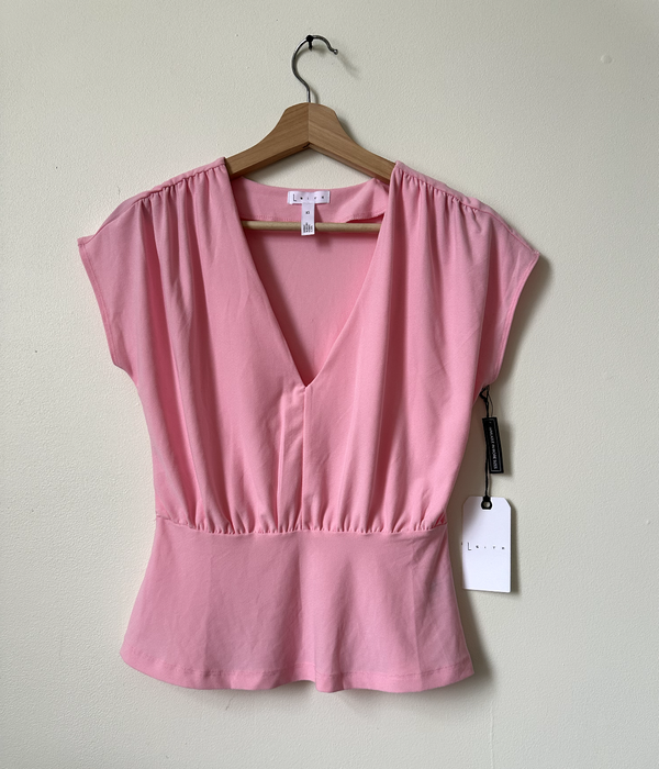 Leith Women's Short Sleeve V Neck Peplum Top In Pink Orchid Size XS $39