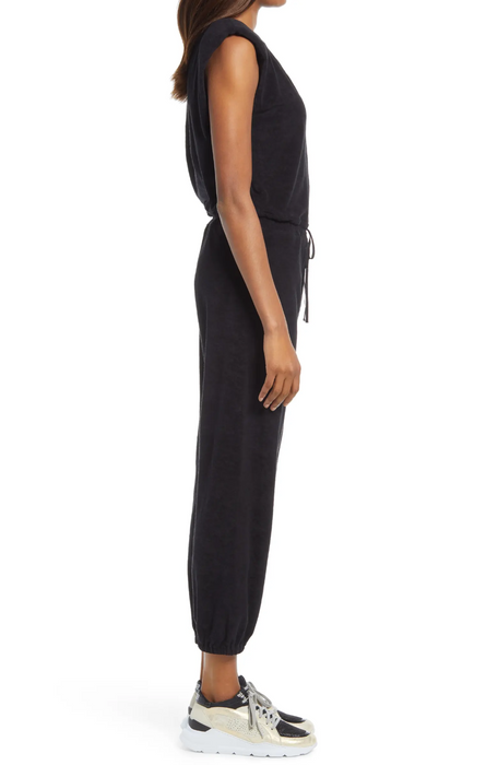 WAYF Woman's Hayden Padded Shoulder Terry Jumpsuit Beige Ecru Size XL