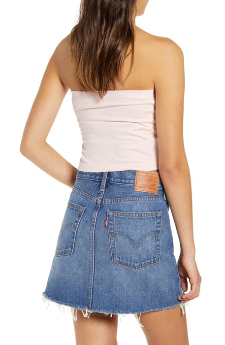 Fila Teodora Banded Tube Top Logo Stretch Cotton Jersey Crop Bandeau Pink M