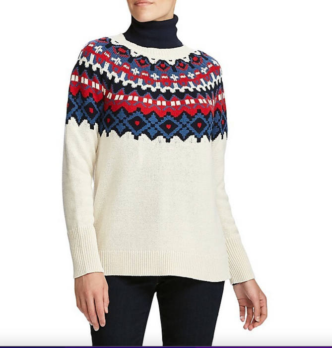 Chaps Andrea Fair Isle Nordic Yoke Knit Sweater Ivory Size Petite S