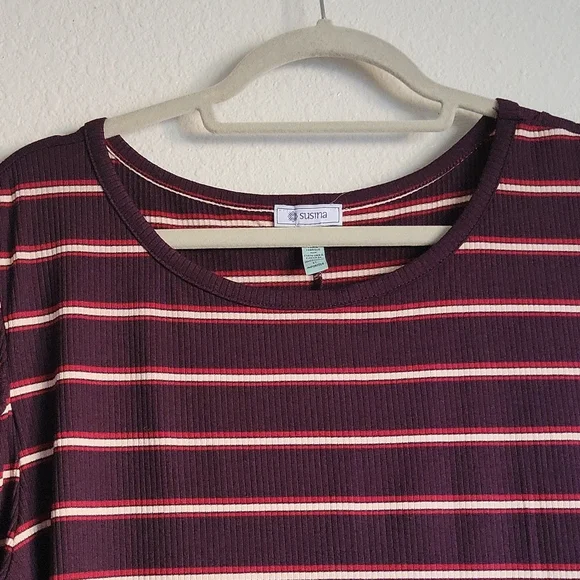 Susina Long Sleeve Stripe Midi Dress Burgundy Size S Made In USA