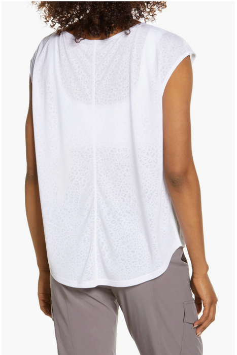 Zella Women's white  Studio Lite Burnout T-Shirt Size M Semi-Sheer Lightweight