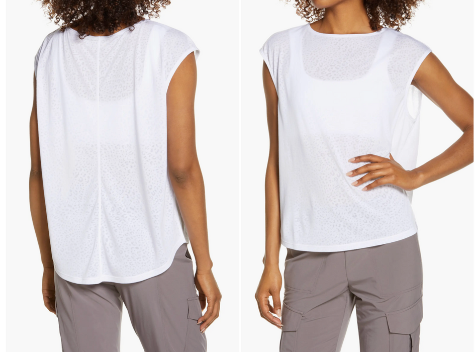 Zella Women's white  Studio Lite Burnout T-Shirt Size M Semi-Sheer Lightweight