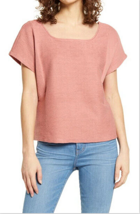 Madewell Women's Ottoman Jacquard Square Neck Top Pink Heather Size M