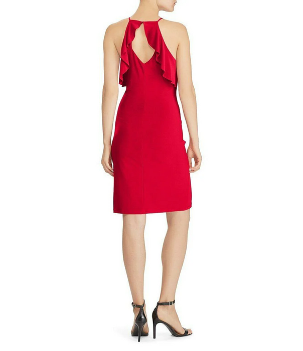 Lauren Ralph Lauren Women's Ruffle Back Spaghetti Jersey Dress Red Size 14 $156