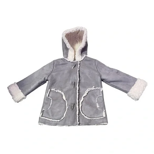 DKNY Baby Grey Faux Shearling Toggle Button Hooded Jacket 12 Months