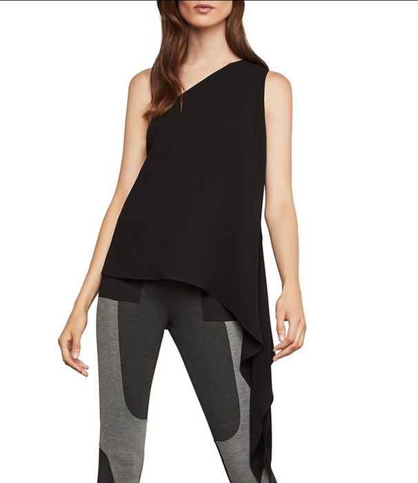 BCBGMAXAZRIA Cerise One Shoulder Asymmetrical Top In Black Size XXS $158