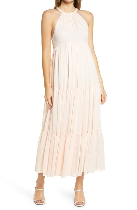 CHELSEA28 Tiered Chiffon Dress In Pink Creole Size XL