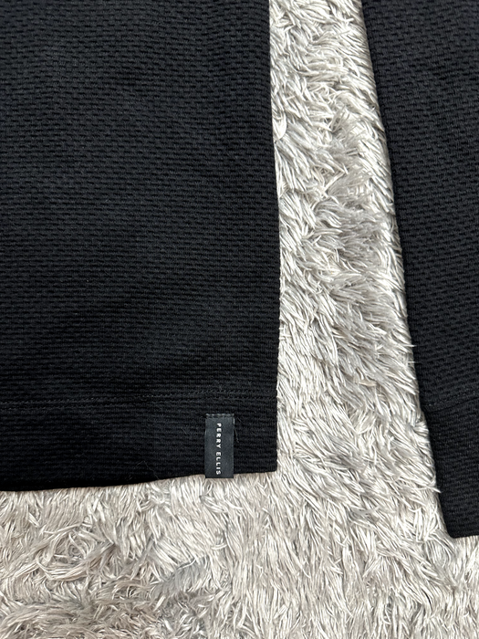 Perry Ellis Mesh Quarter-Zip Rib-Knit Sweatshirt In Black And Gray Size M