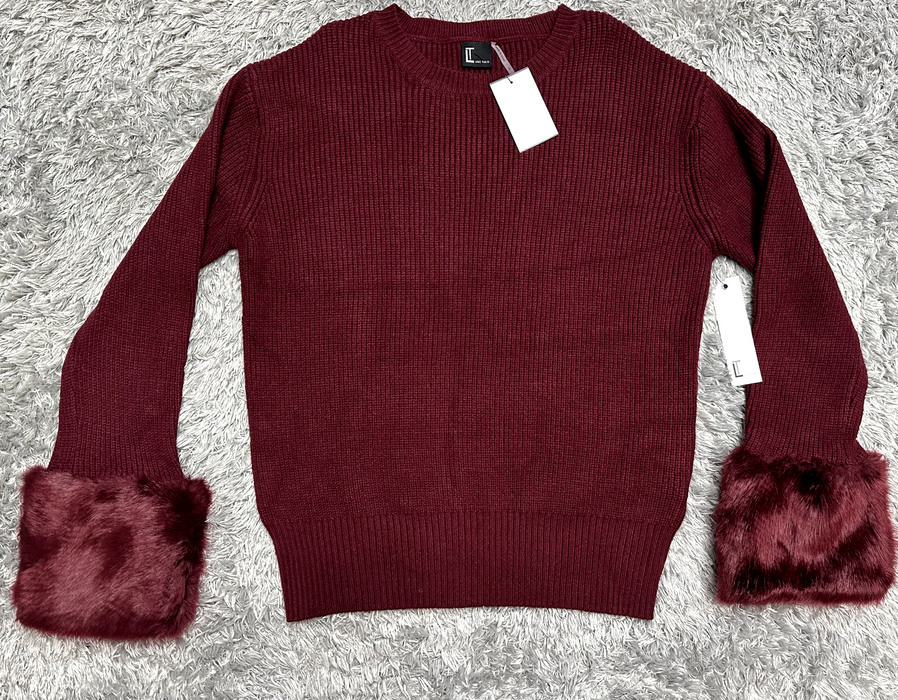 Love Token women's l Faux Fur Cuff Knit long sleeve Sweater Wine Size L $139