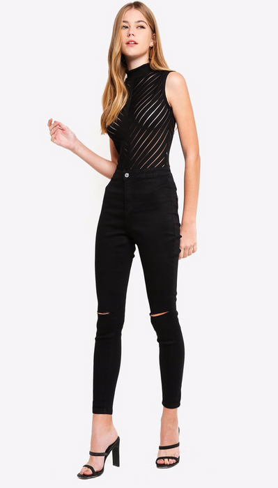 MISSGUIDED VICE  HIGHWAISTED SLASH RIPPED KNEE SKINNY JEANS BLACK UK8/US4 26