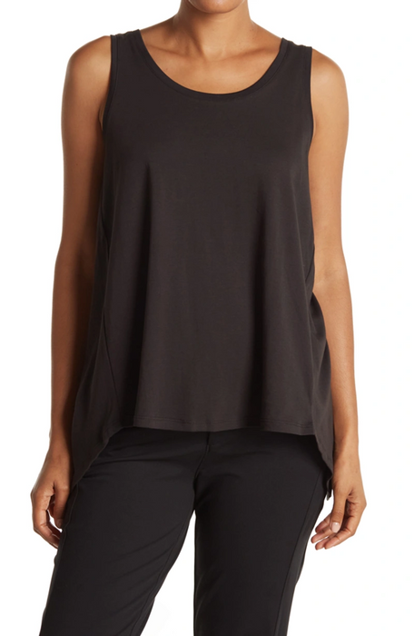 H HALSTON STUDIO Crossover Surplice Back Cotton Tank Top In Black Size M