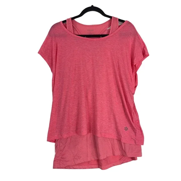 Nine West Active Womens size Large top 2 in 1 short sleeve L in pink 42$