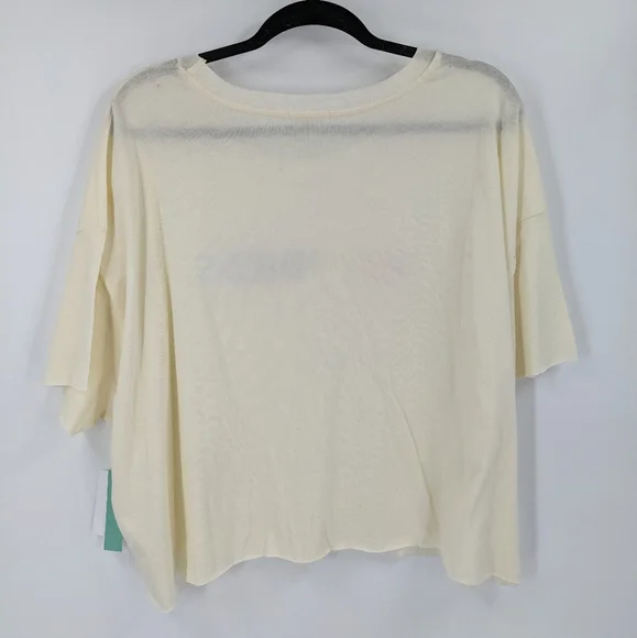 Abound Crew Neck Graphic Crop T-Shirt In Ivory Happiness Relaxed Fit Size S