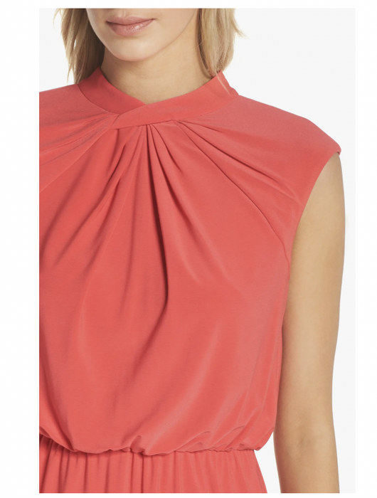 Adrianna Papell Twist Neck Jersey Blouson Knee Dress Geranium Red Size Petite 4
