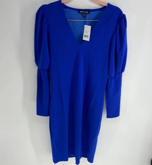 MAX & ASH A-line Mini Puff Sleeve Dress In Sapphire size M $98