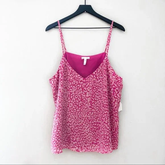 Leith Nordstrom Pink Leopard V Neck Camisole Lined Cami Tank Top Size S