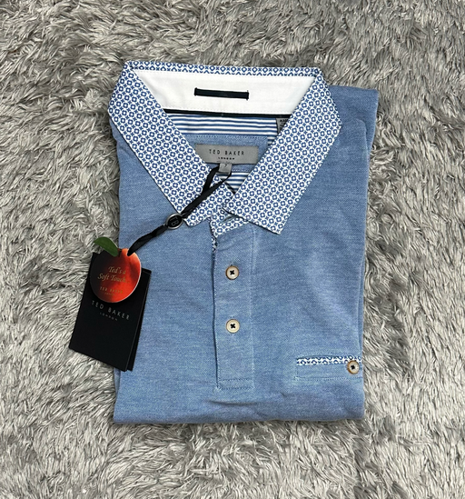 TED BAKER Doller Woven-collar Regular Fit Polo Shirt In Blue size 7 3XL