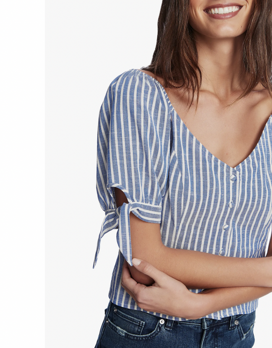 1.State women's Riviera Striped Tie-Cuff Top Blue Size S