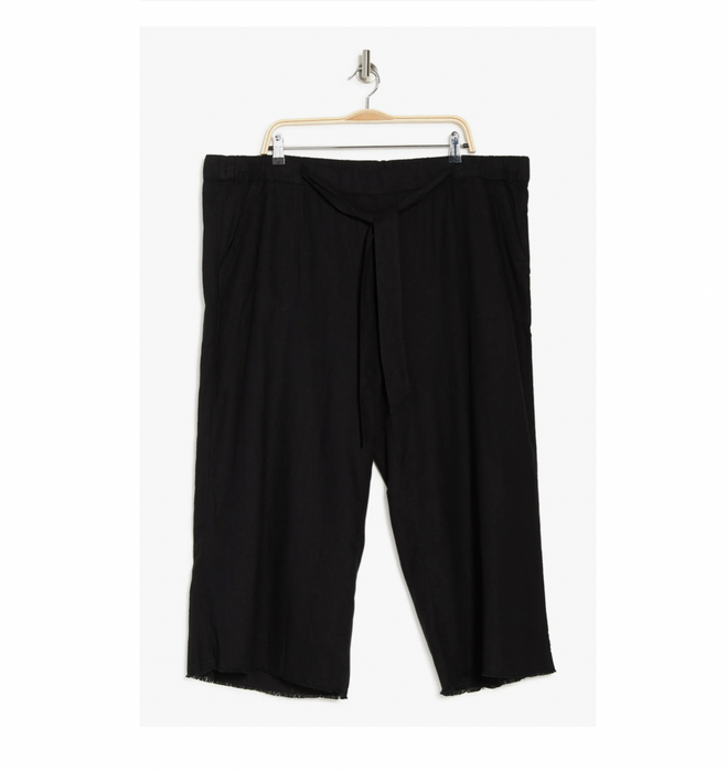 Caslon Solid Linen Blend Crop Pants In Black Plus Size 1X