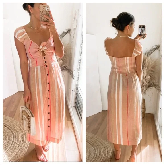 O'Neill Juniors' Elijah Tie-Front Midi Striped Button-Up Dress Size L