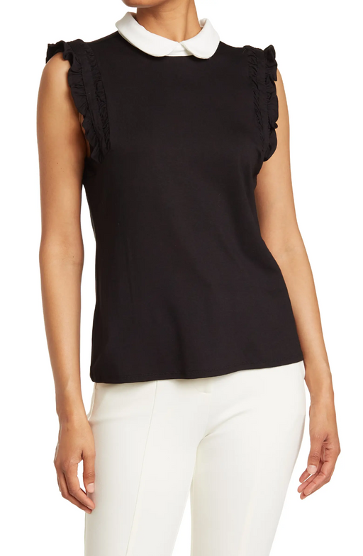 Cece Black  Sleeveless Blouse Peter Pan Collar in black size XS