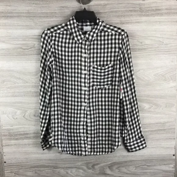 Abound Weekend Tie Front Black Annet Checked Light Shirt Size S