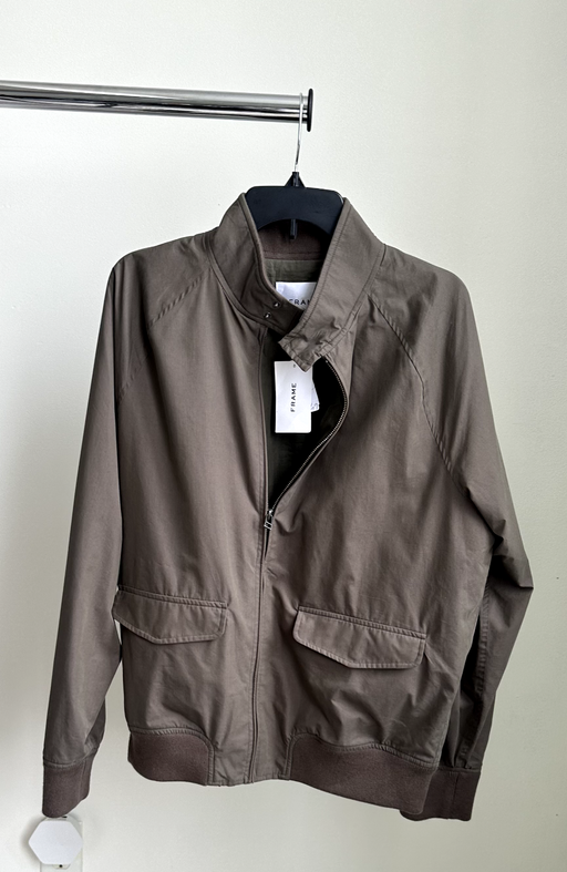 FRAME Mens Cotton-blend Harrington Jacket In Khaki size L